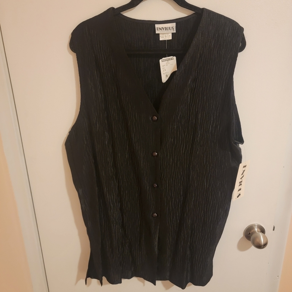 Envious Button Down Top Womens 1X NWT Vintage MadeinUSA Academia Cruise Vacation